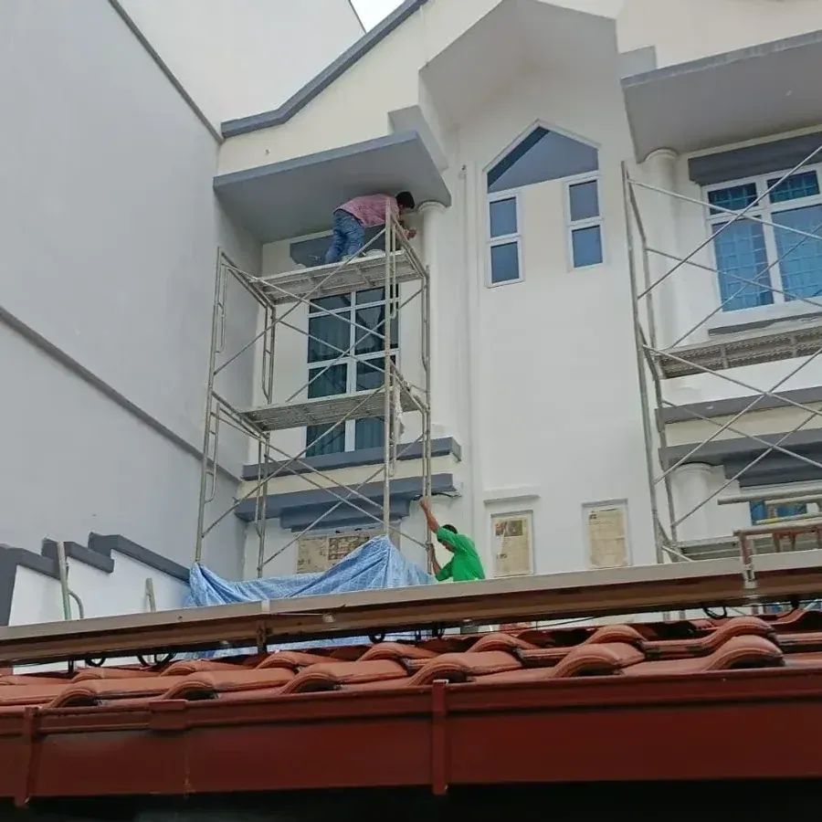 Scaffold work at a three-storey terrace house